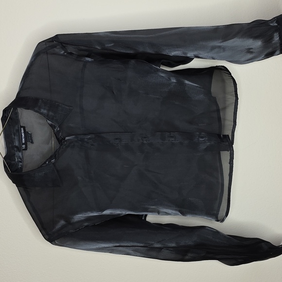 Black Sheer Shimmer Long Sleeve Button Up Collared Shirt Large - Picture 1 of 5